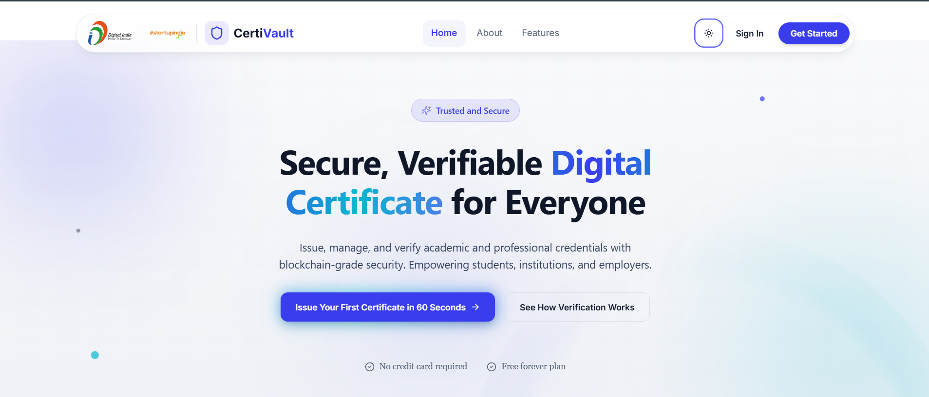OriginCerti dashboard preview